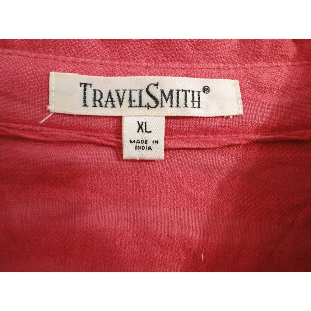 TravelSmith Womens XL Tunic Blouse Pink Button Front Pocket Rayon Linen High Low - Picture 9 of 11